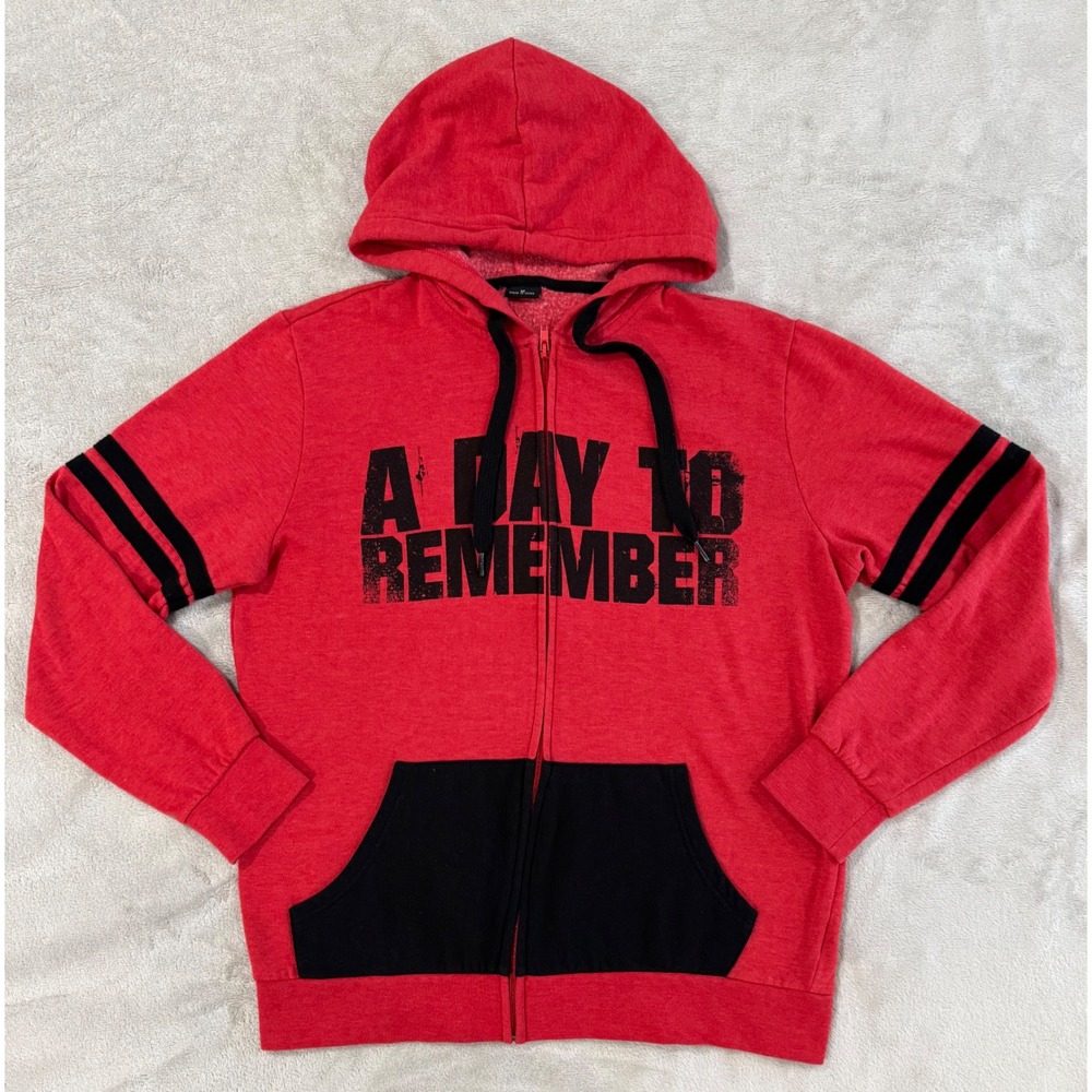 A Day To Remember ADTR Band Hoodie Red Black Zip Up Sweatshirt Unisex Medium